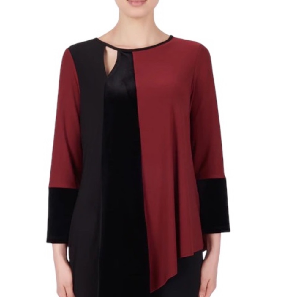 JOSEPH RIBKOFF: Colorblocked Asymmetrical Cranberry/Black Tunic Style -Size 6